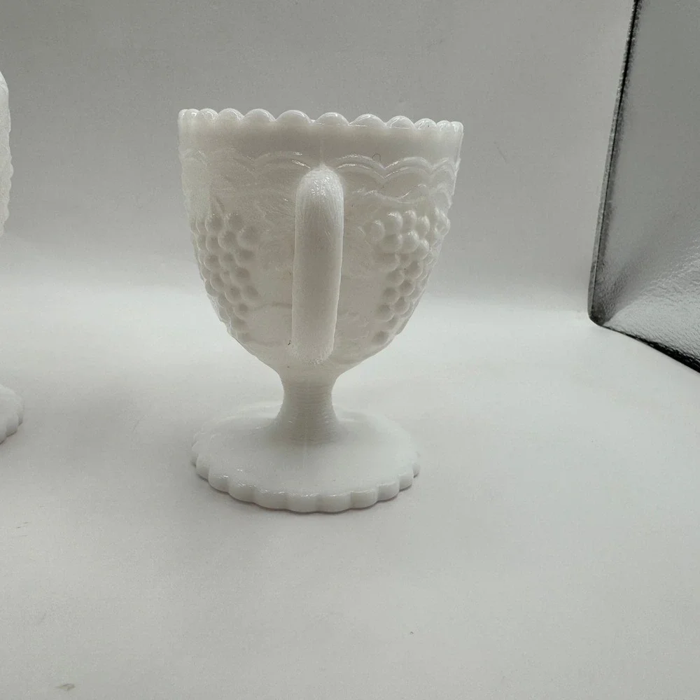 Imperial Glass Cream and Sugar Set White Milk Glass Vintage Grape Pattern Footed
